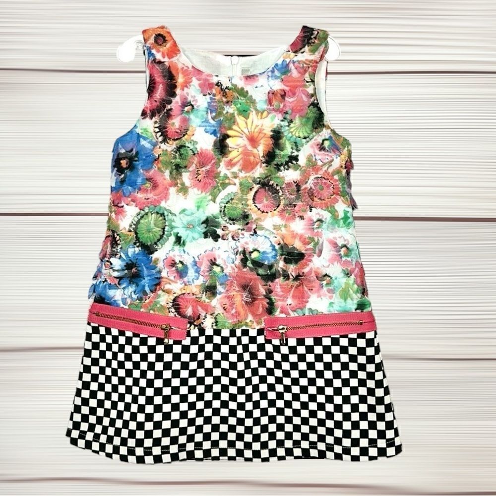 Loredana Italy Girl’s Summer Dress Floral and Check Plaid A-line Size 4 (102)